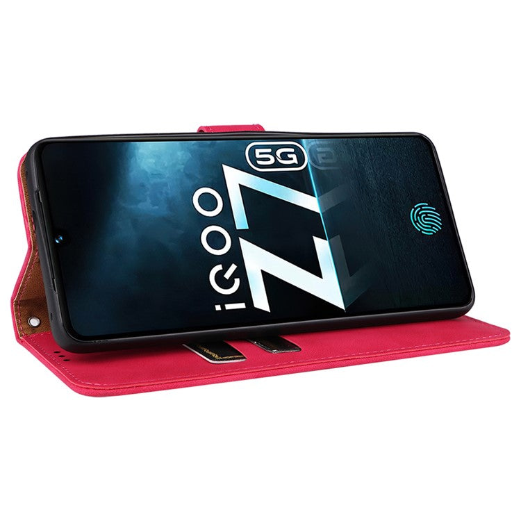 For vivo iQOO Z7 5G Skin-touch Leather Phone Case Wallet Stand Folio Flip Cover - Rose