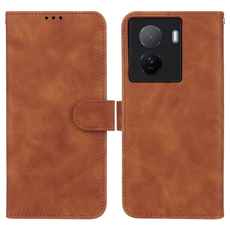 For vivo iQOO Z7 5G Skin-touch Leather Phone Case Wallet Stand Folio Flip Cover - Brown