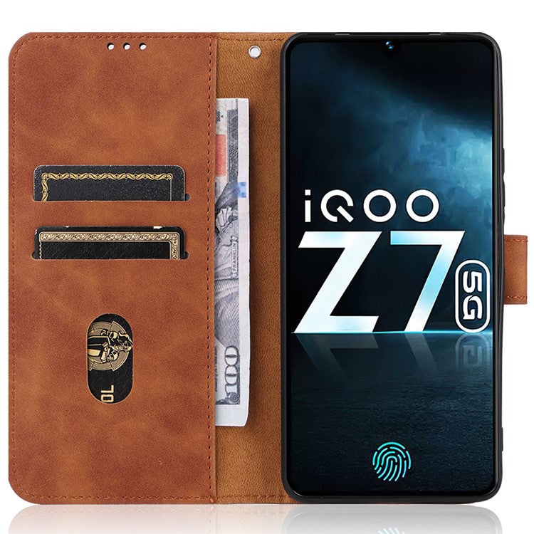 For vivo iQOO Z7 5G Skin-touch Leather Phone Case Wallet Stand Folio Flip Cover - Brown