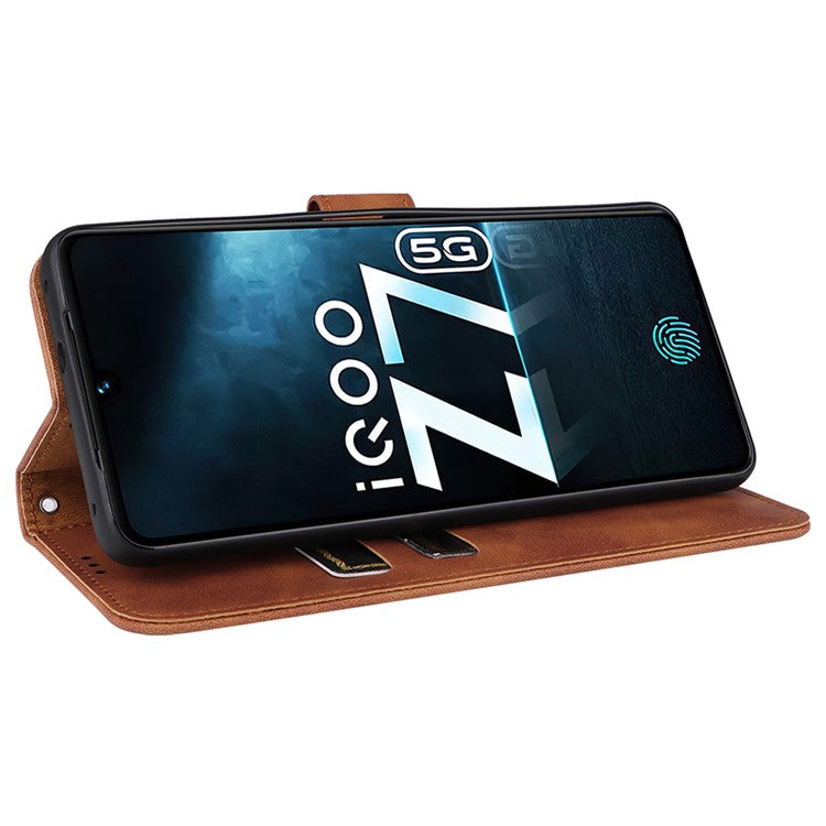 For vivo iQOO Z7 5G Skin-touch Leather Phone Case Wallet Stand Folio Flip Cover - Brown