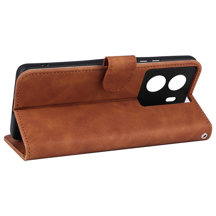 For vivo iQOO Z7 5G Skin-touch Leather Phone Case Wallet Stand Folio Flip Cover - Brown