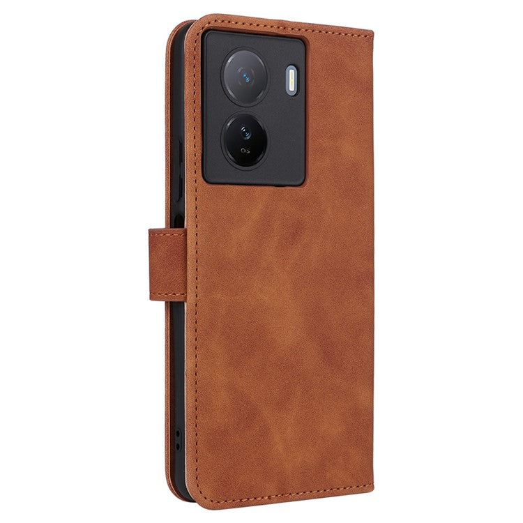 For vivo iQOO Z7 5G Skin-touch Leather Phone Case Wallet Stand Folio Flip Cover - Brown