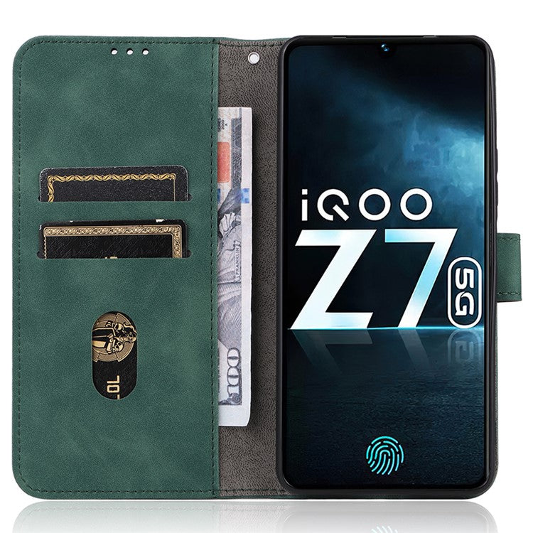 For vivo iQOO Z7 5G Skin-touch Leather Phone Case Wallet Stand Folio Flip Cover - Green