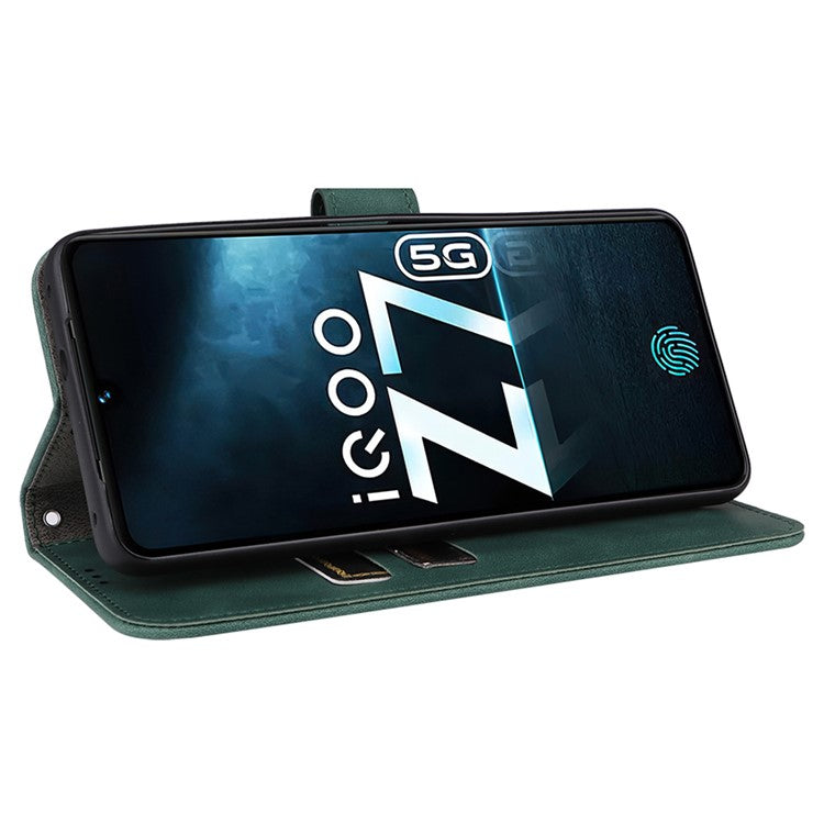 For vivo iQOO Z7 5G Skin-touch Leather Phone Case Wallet Stand Folio Flip Cover - Green