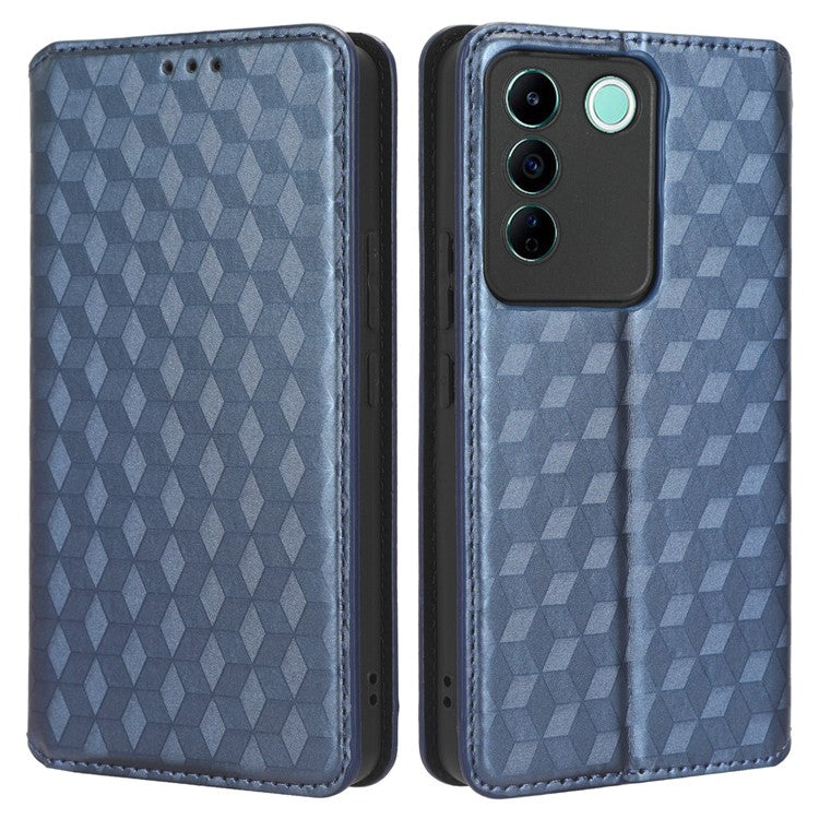 For vivo S16e 5G / V27e 4G PU Leather Phone Case Rhombus Pattern Imprinted Stand Wallet Flip Cover - Blue