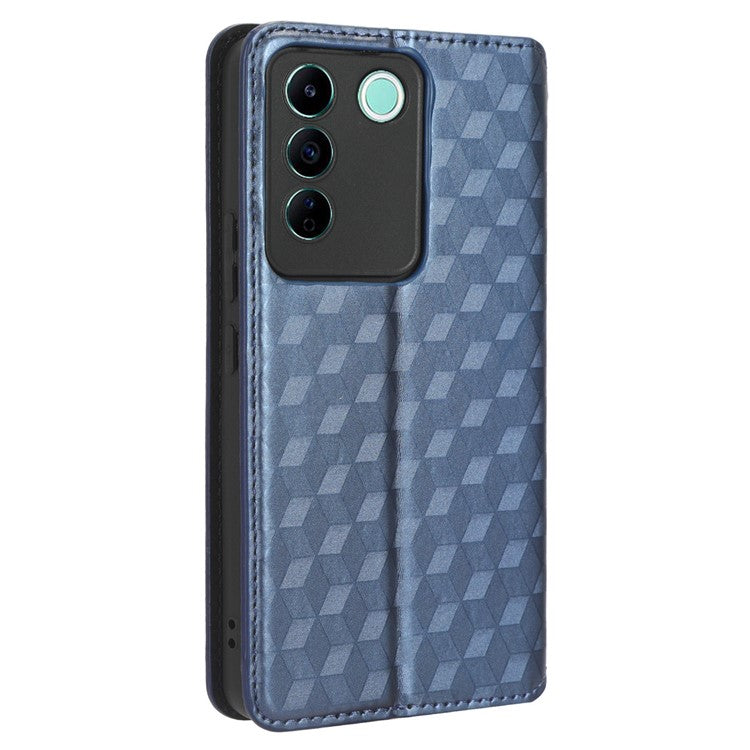 For vivo S16e 5G / V27e 4G PU Leather Phone Case Rhombus Pattern Imprinted Stand Wallet Flip Cover - Blue