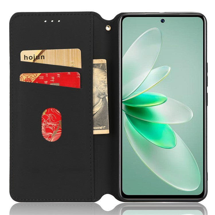 For vivo S16e 5G / V27e 4G PU Leather Phone Case Rhombus Pattern Imprinted Stand Wallet Flip Cover - Black