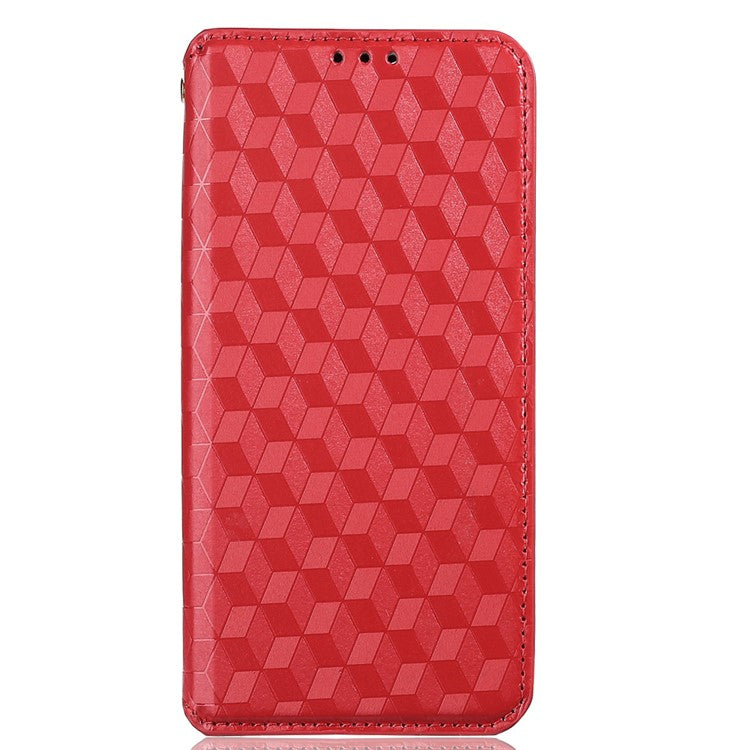 For vivo S16e 5G / V27e 4G PU Leather Phone Case Rhombus Pattern Imprinted Stand Wallet Flip Cover - Red