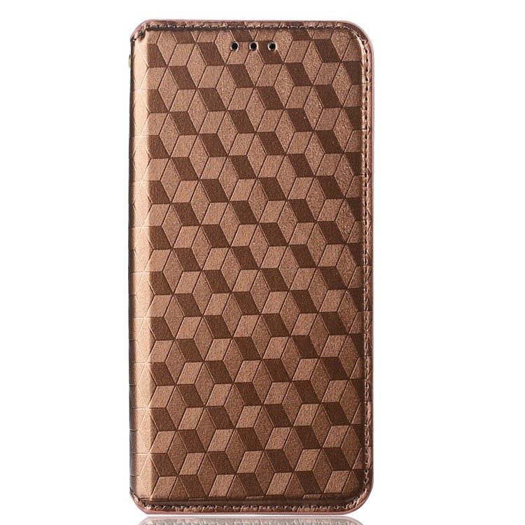 For vivo S16e 5G / V27e 4G PU Leather Phone Case Rhombus Pattern Imprinted Stand Wallet Flip Cover - Brown