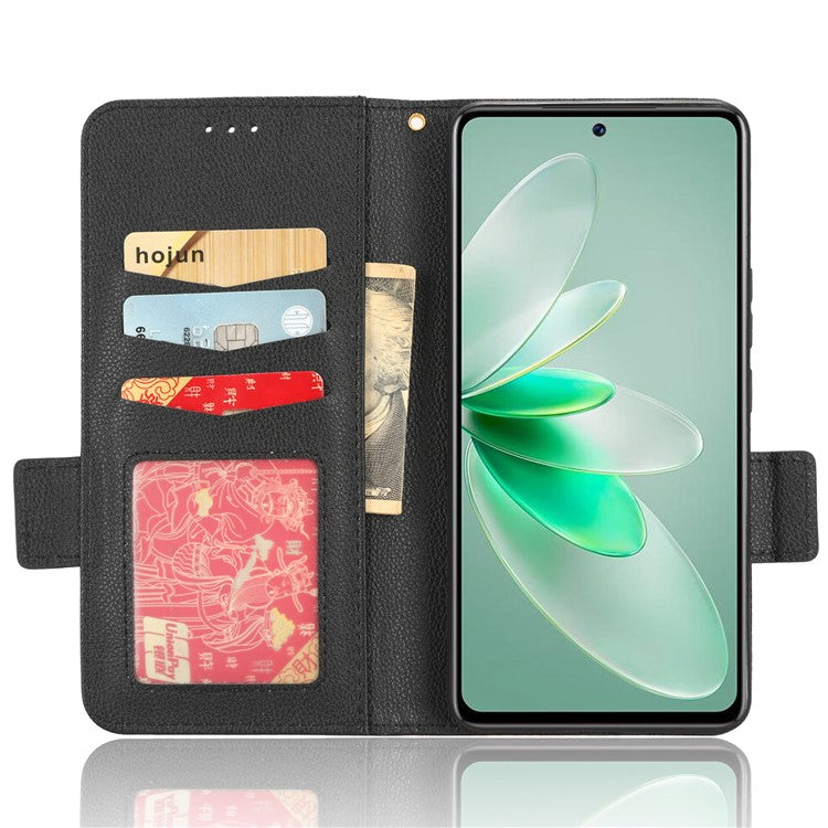 For vivo S16e 5G / V27e 4G Wallet Flip Case PU Leather Litchi Texture Stand Phone Cover with Strap - Black