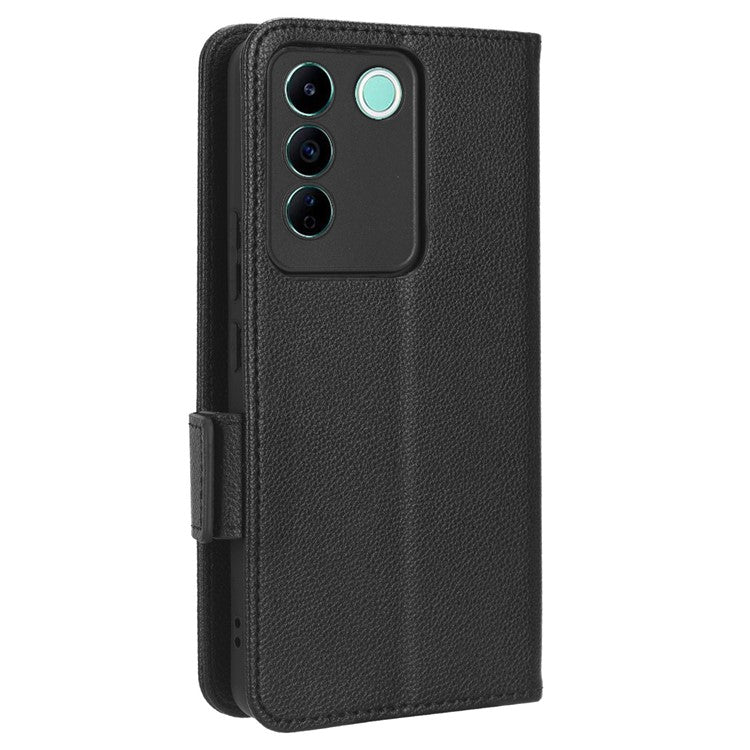 For vivo S16e 5G / V27e 4G Wallet Flip Case PU Leather Litchi Texture Stand Phone Cover with Strap - Black