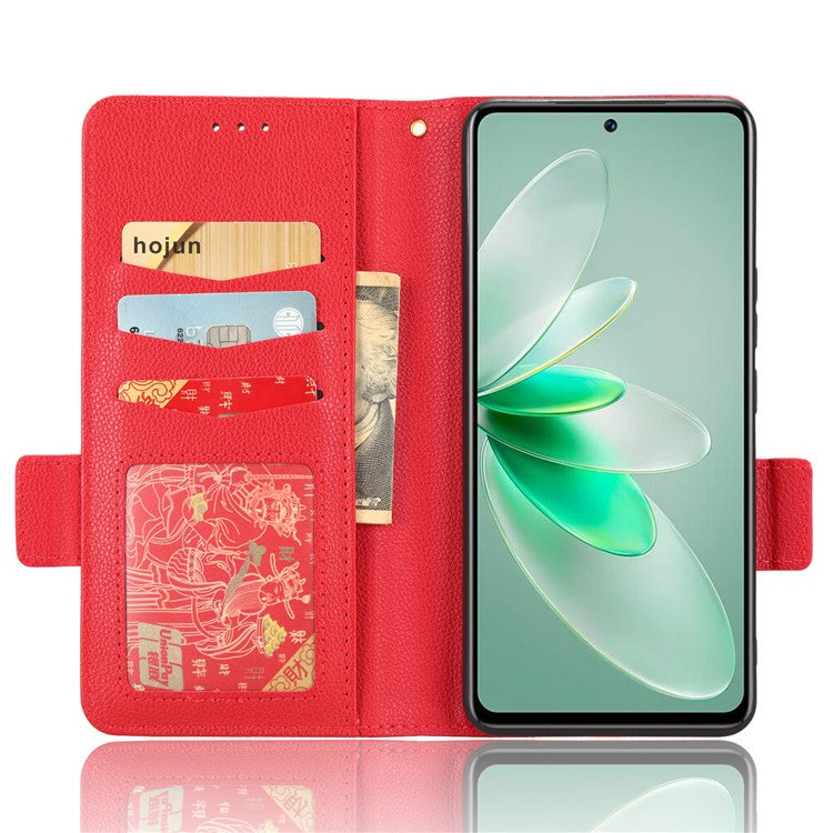 For vivo S16e 5G / V27e 4G Wallet Flip Case PU Leather Litchi Texture Stand Phone Cover with Strap - Red