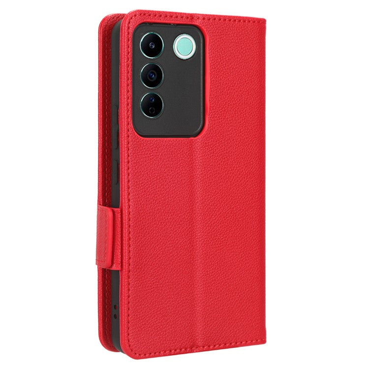 For vivo S16e 5G / V27e 4G Wallet Flip Case PU Leather Litchi Texture Stand Phone Cover with Strap - Red