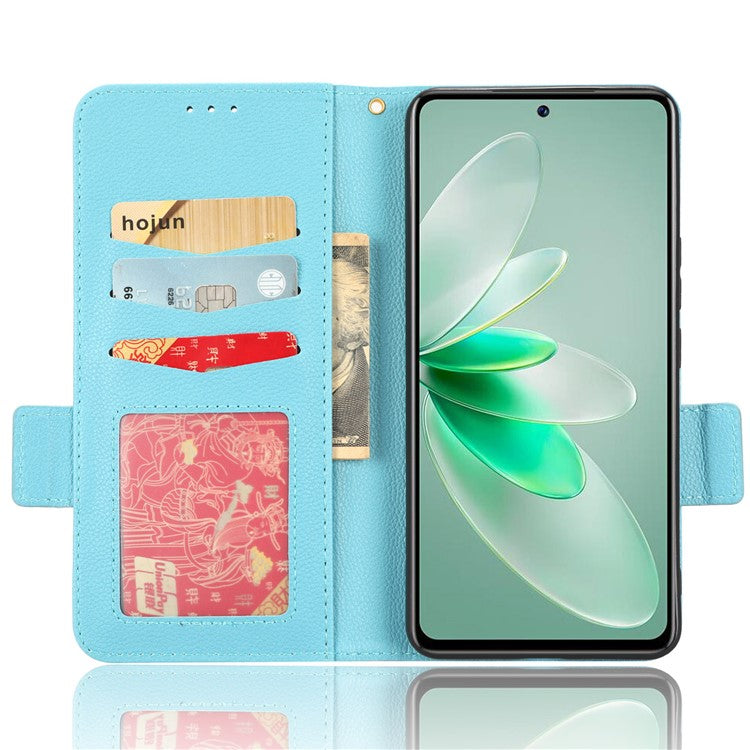 For vivo S16e 5G / V27e 4G Wallet Flip Case PU Leather Litchi Texture Stand Phone Cover with Strap - Baby Blue