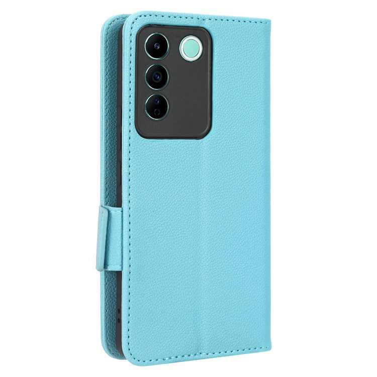 For vivo S16e 5G / V27e 4G Wallet Flip Case PU Leather Litchi Texture Stand Phone Cover with Strap - Baby Blue