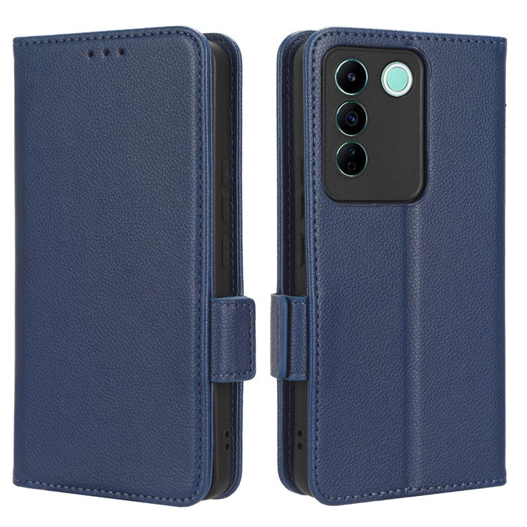 For vivo S16e 5G / V27e 4G Wallet Flip Case PU Leather Litchi Texture Stand Phone Cover with Strap - Dark Blue