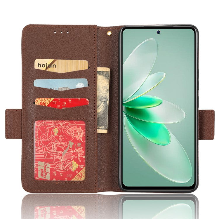 For vivo S16e 5G / V27e 4G Wallet Flip Case PU Leather Litchi Texture Stand Phone Cover with Strap - Brown