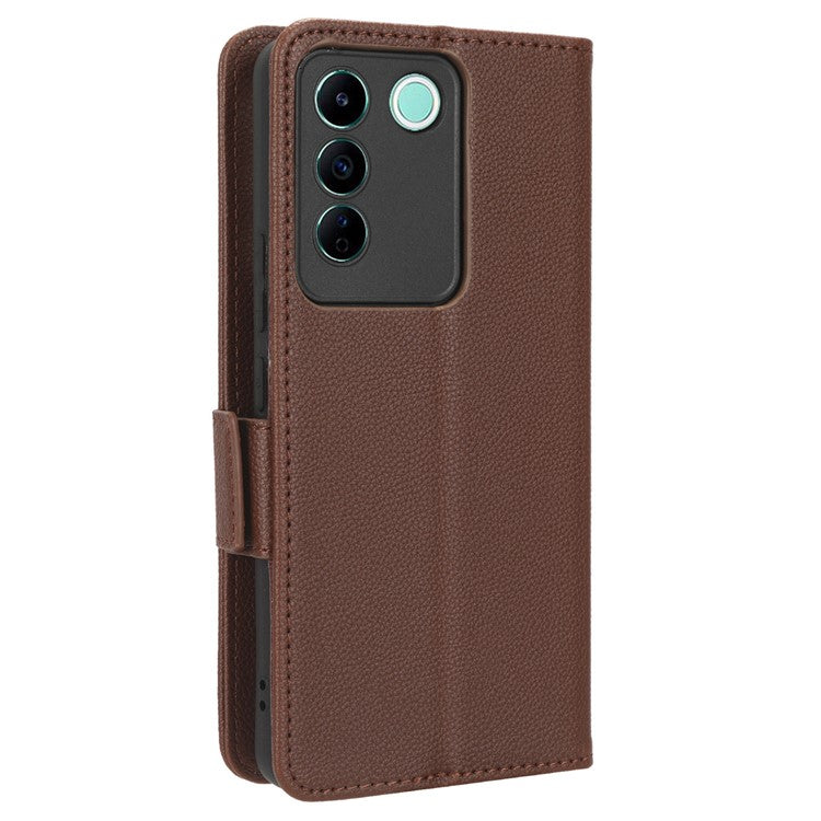 For vivo S16e 5G / V27e 4G Wallet Flip Case PU Leather Litchi Texture Stand Phone Cover with Strap - Brown