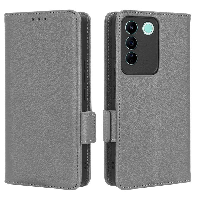 For vivo S16e 5G / V27e 4G Wallet Flip Case PU Leather Litchi Texture Stand Phone Cover with Strap - Grey