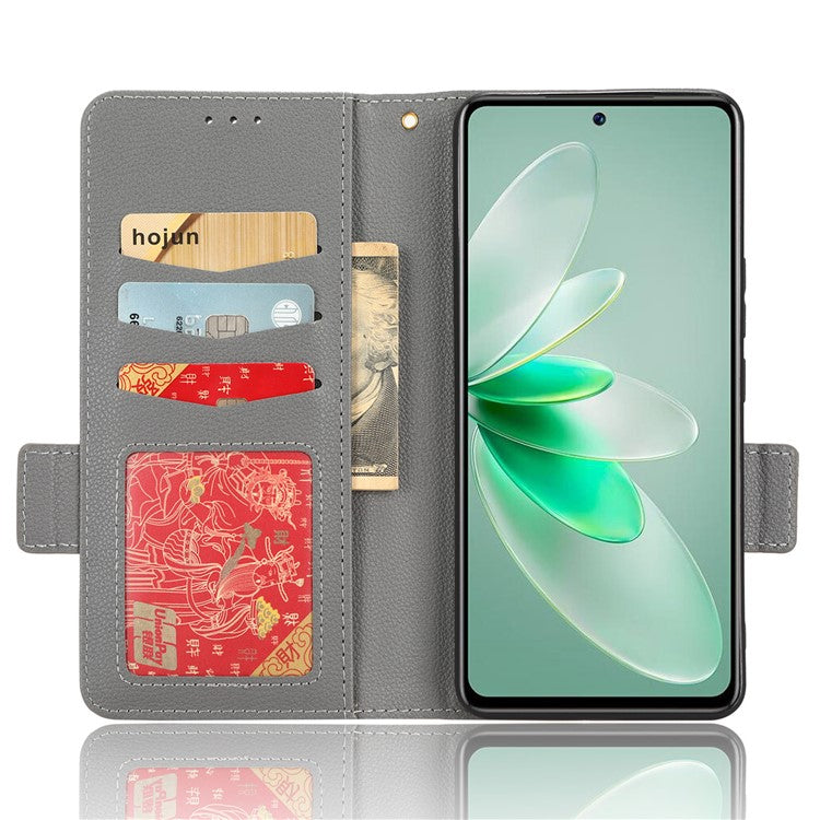 For vivo S16e 5G / V27e 4G Wallet Flip Case PU Leather Litchi Texture Stand Phone Cover with Strap - Grey