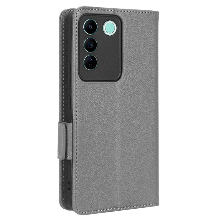 For vivo S16e 5G / V27e 4G Wallet Flip Case PU Leather Litchi Texture Stand Phone Cover with Strap - Grey