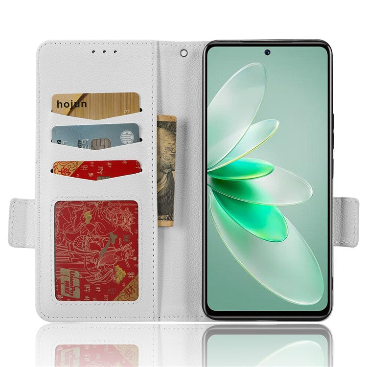 For vivo S16e 5G / V27e 4G Wallet Flip Case PU Leather Litchi Texture Stand Phone Cover with Strap - White