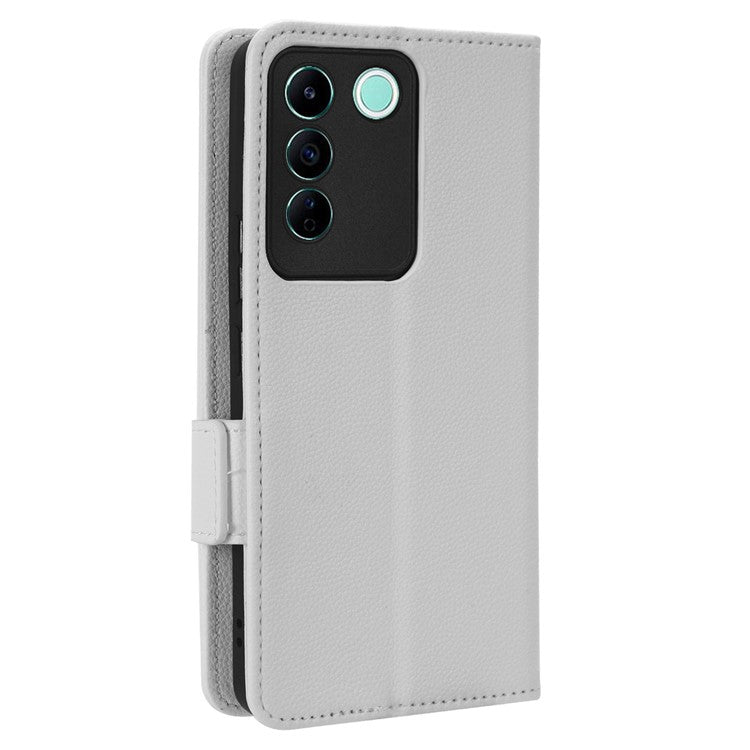 For vivo S16e 5G / V27e 4G Wallet Flip Case PU Leather Litchi Texture Stand Phone Cover with Strap - White