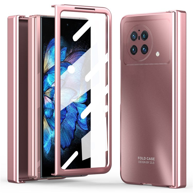 For vivo X Fold Hard PC Phone Case Anti-Drop Phone Shell Cover with Screen Protector - Rose Gold