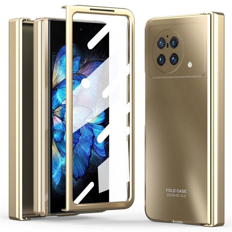 For vivo X Fold Hard PC Phone Case Anti-Drop Phone Shell Cover with Screen Protector - Champagne Gold