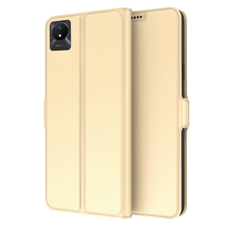 For vivo Y11 (2023) PU Leather Flip Cover Card Slot Stand Magnetic Protective Phone Case - Gold