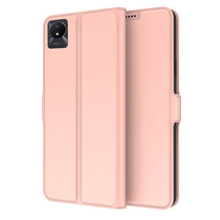 For vivo Y11 (2023) PU Leather Flip Cover Card Slot Stand Magnetic Protective Phone Case - Rose Gold