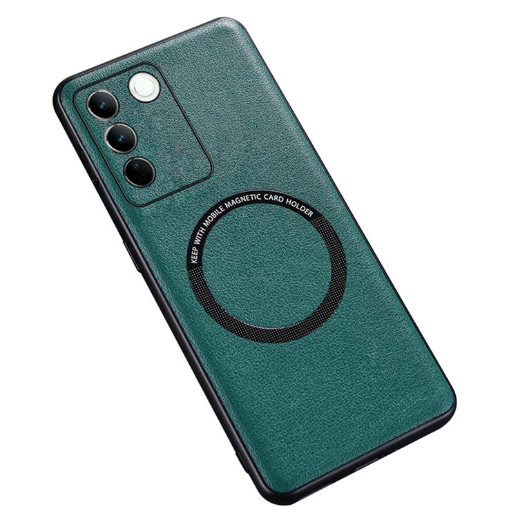 For vivo S16 Magnetic Phone Case Leather Coated PC+TPU Protective Phone Cover - Green