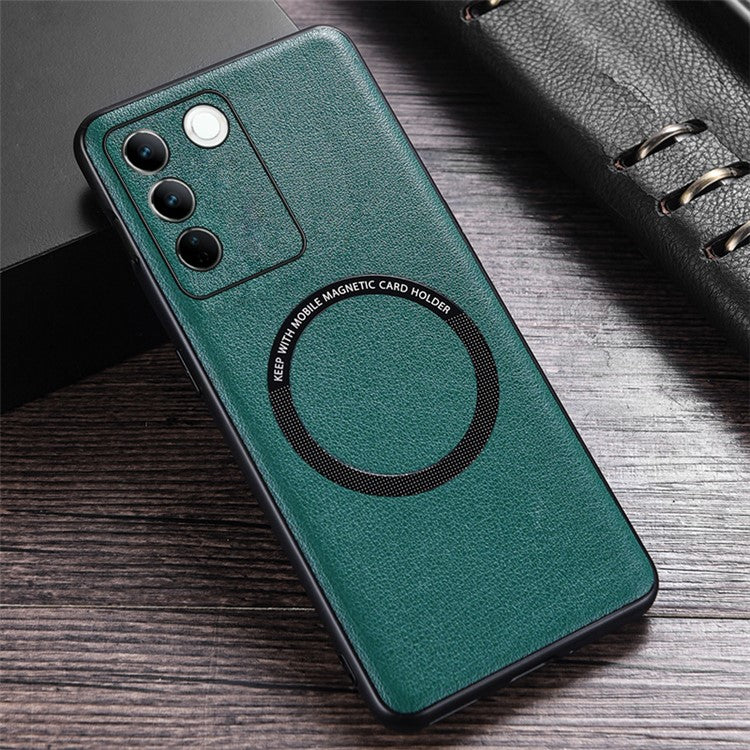 For vivo S16 Magnetic Phone Case Leather Coated PC+TPU Protective Phone Cover - Green