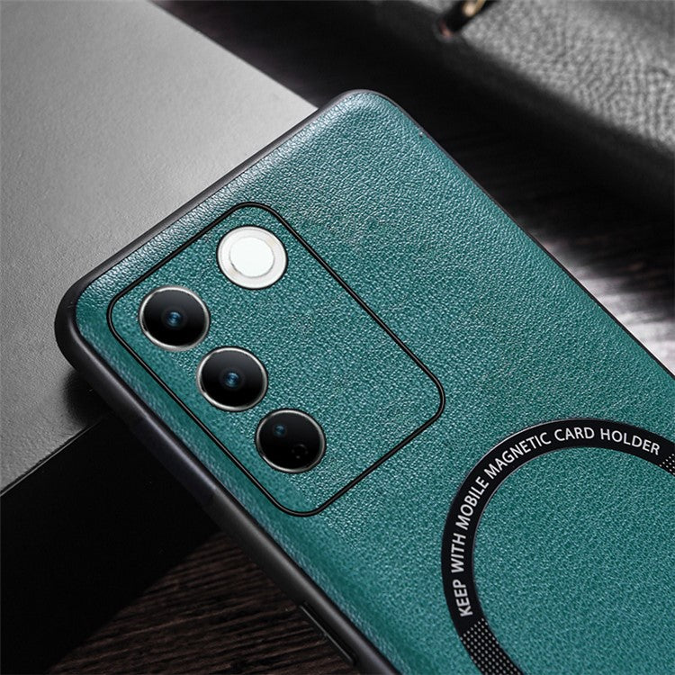 For vivo S16 Magnetic Phone Case Leather Coated PC+TPU Protective Phone Cover - Green