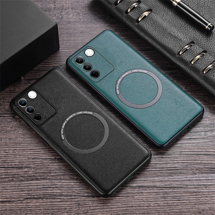 For vivo S16 Magnetic Phone Case Leather Coated PC+TPU Protective Phone Cover - Green