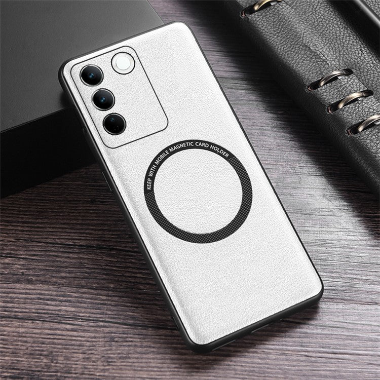 For vivo S16 Magnetic Phone Case Leather Coated PC+TPU Protective Phone Cover - White