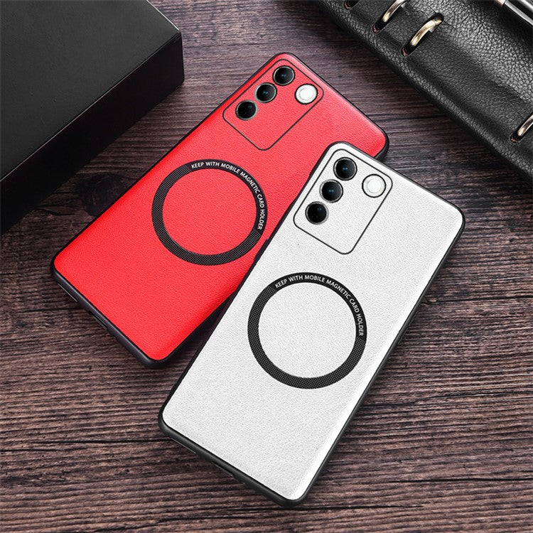 For vivo S16 Magnetic Phone Case Leather Coated PC+TPU Protective Phone Cover - White