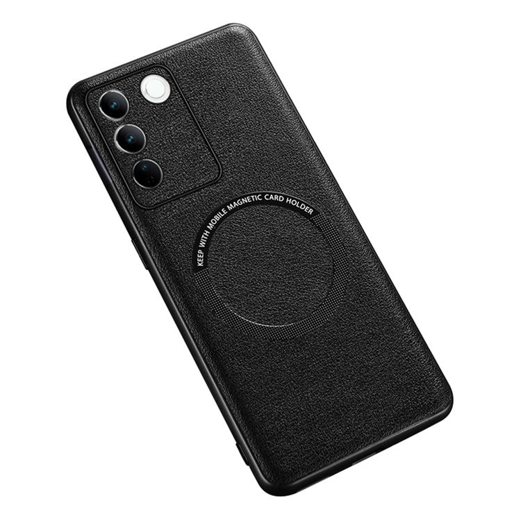 For vivo S16 Magnetic Phone Case Leather Coated PC+TPU Protective Phone Cover - Black