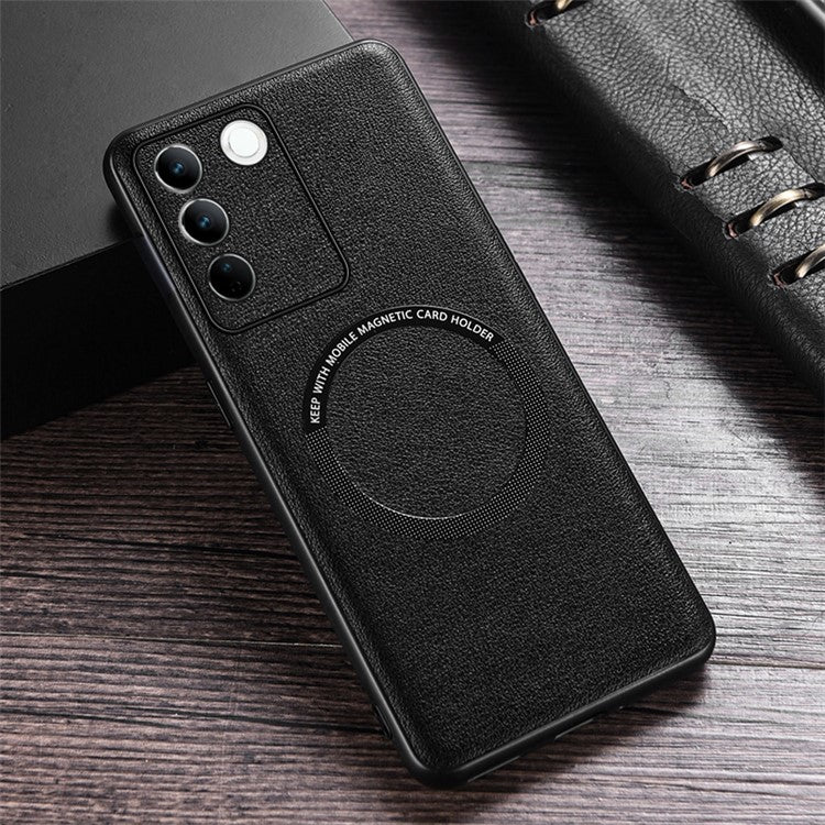 For vivo S16 Magnetic Phone Case Leather Coated PC+TPU Protective Phone Cover - Black