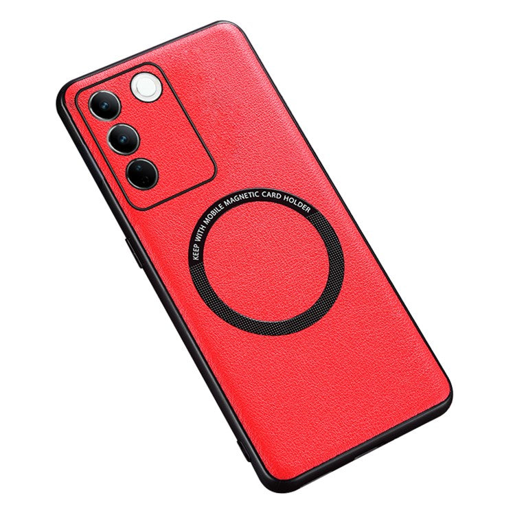 For vivo S16 Magnetic Phone Case Leather Coated PC+TPU Protective Phone Cover - Red