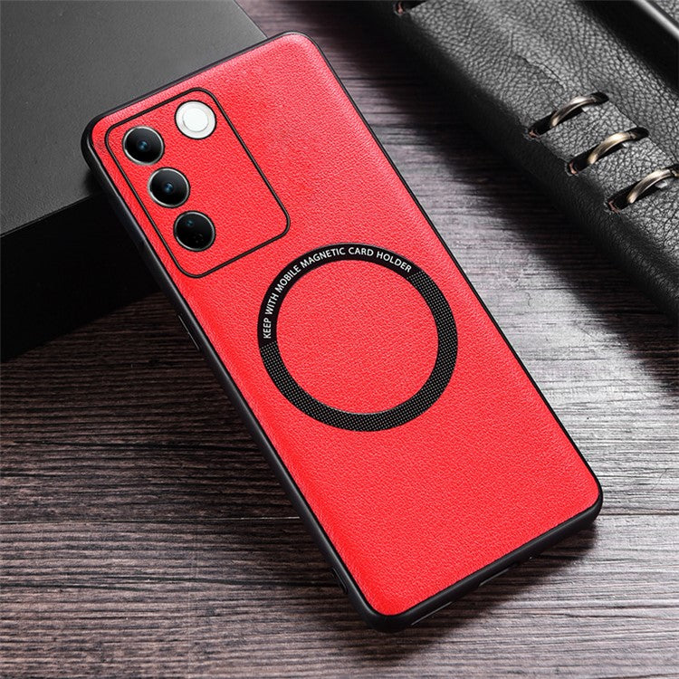 For vivo S16 Magnetic Phone Case Leather Coated PC+TPU Protective Phone Cover - Red