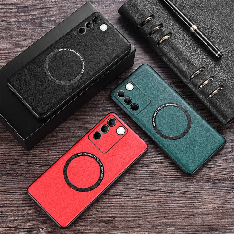 For vivo S16 Magnetic Phone Case Leather Coated PC+TPU Protective Phone Cover - Red