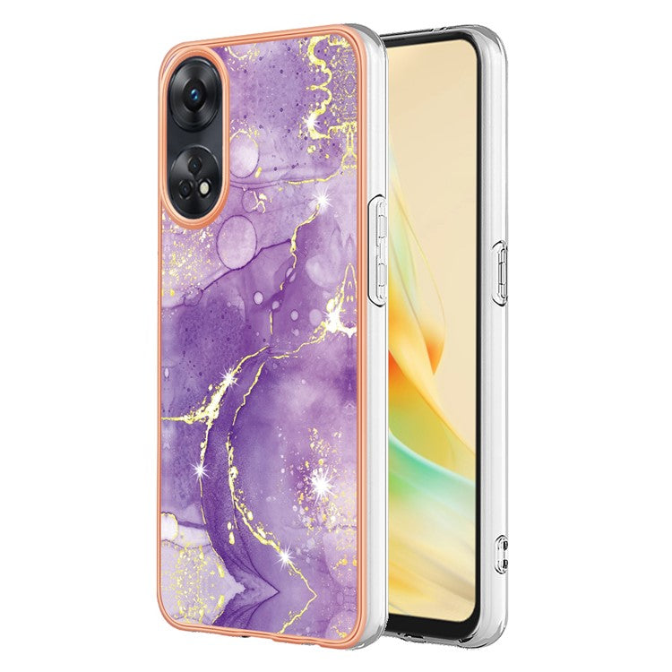 YB IMD Series-2 For Oppo Reno8 T 4G Soft TPU Anti-scratch Phone Case Electroplating IMD Marble Pattern Cover - Purple 002