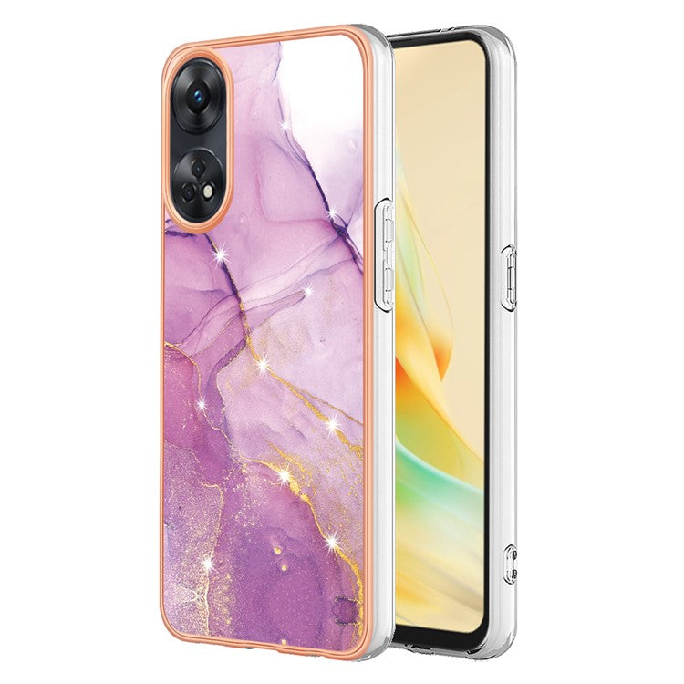 YB IMD Series-2 For Oppo Reno8 T 4G Soft TPU Anti-scratch Phone Case Electroplating IMD Marble Pattern Cover - Purple 001