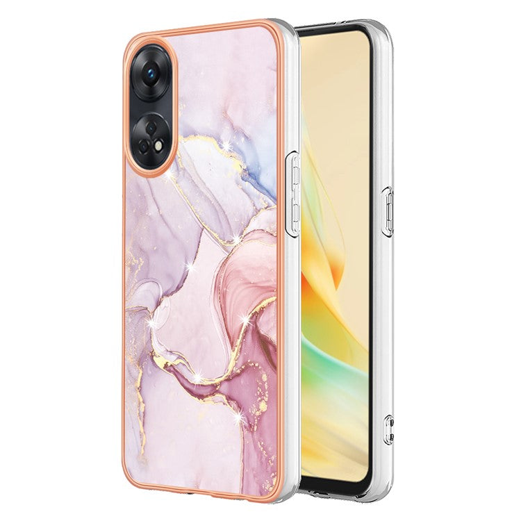 YB IMD Series-2 For Oppo Reno8 T 4G Soft TPU Anti-scratch Phone Case Electroplating IMD Marble Pattern Cover - Rose Gold 005