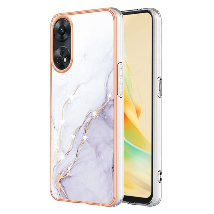 YB IMD Series-2 For Oppo Reno8 T 4G Soft TPU Anti-scratch Phone Case Electroplating IMD Marble Pattern Cover - White 006