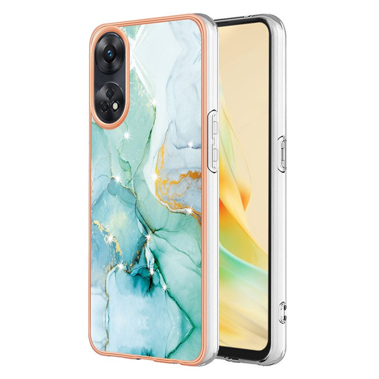 YB IMD Series-2 For Oppo Reno8 T 4G Soft TPU Anti-scratch Phone Case Electroplating IMD Marble Pattern Cover - Green 003