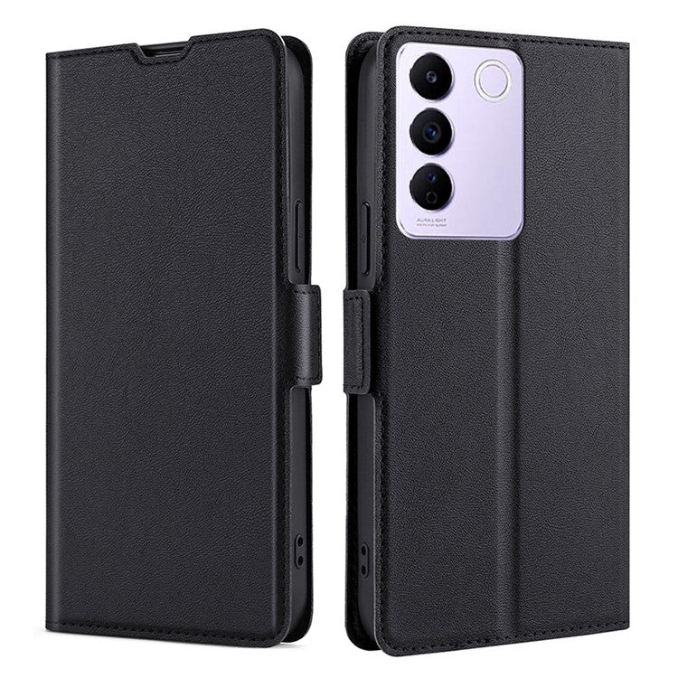 Protective Case for vivo S16e 5G PU Leather Flip Cover with Card Slot Stand Phone Shell - Black