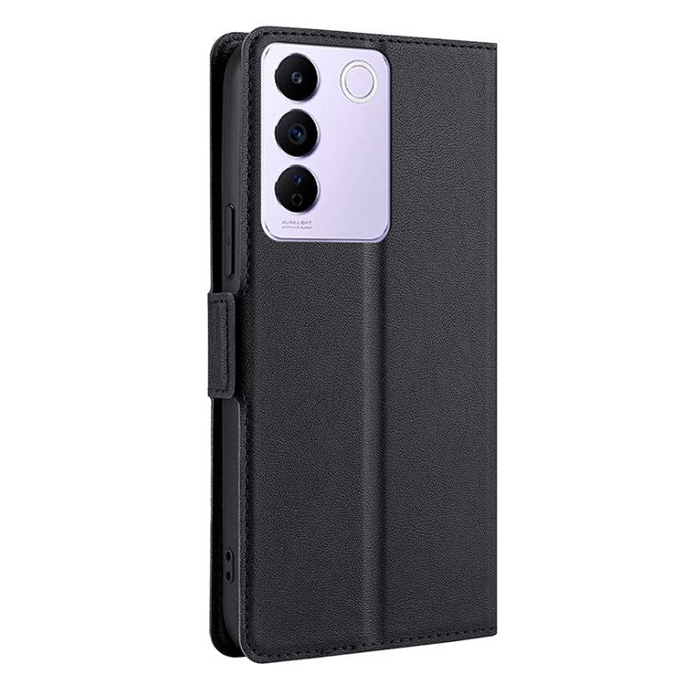 Protective Case for vivo S16e 5G PU Leather Flip Cover with Card Slot Stand Phone Shell - Black