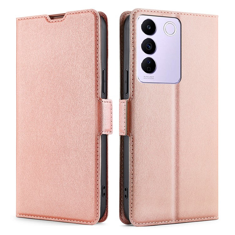 Protective Case for vivo S16e 5G PU Leather Flip Cover with Card Slot Stand Phone Shell - Rose Gold